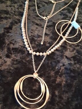 LOFT Gold-Tone Layered Glass Silver & Gold Beaded Necklces Hoop Earrings